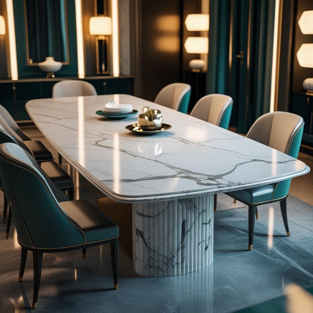 Marble dining table set with chairs
