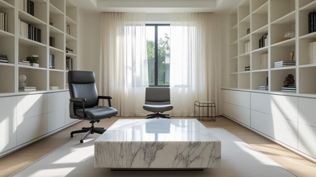 Square marble table in a modern office
