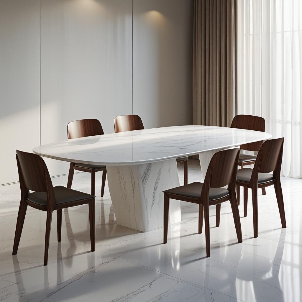 marble dining table with modern chairs